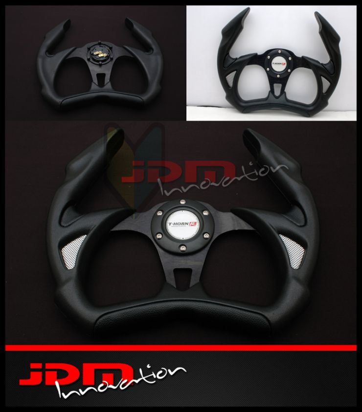 350mm Universal PVC Black Open Top Jet Style JDM Racing Steering Wheel 