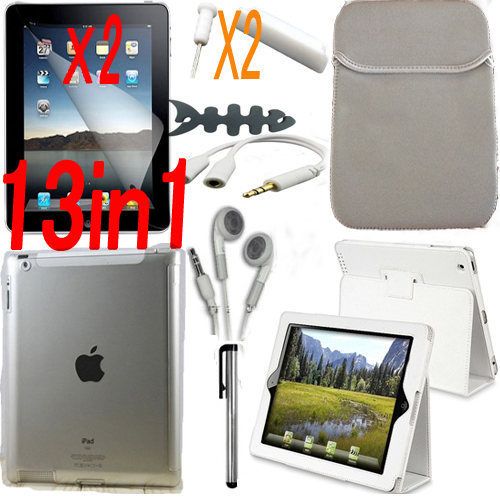 13 ACCESSORY WHITE LEATHER CASE+SCREEN COVER FOR APPLE IPAD 2  
