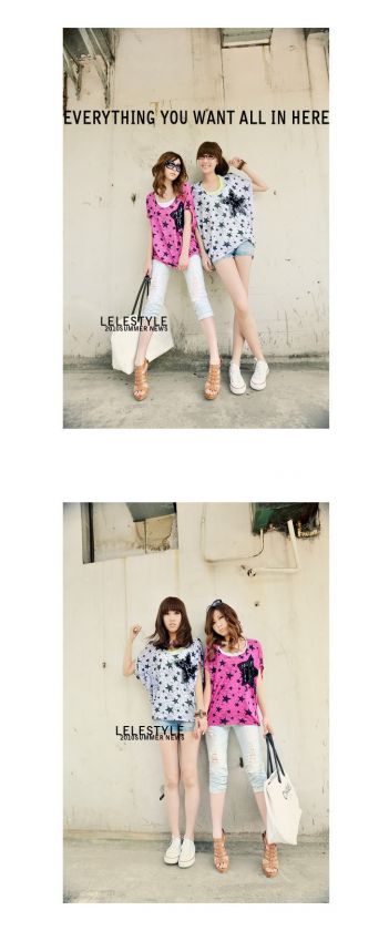 D2031 Japan Korea Fashion Women Ladies White New Gift Sequins Stars T 