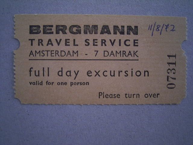 BERGMANN TRAVEL SERVICE TICKET AMSTERDAM 1972  
