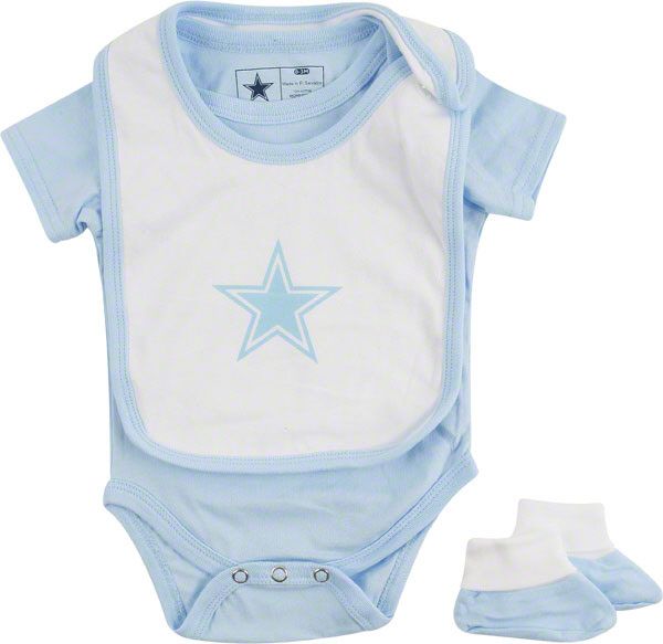 Dallas Cowboys Newborn Light Blue Monkey Bars Creeper, Bib & Bootie 