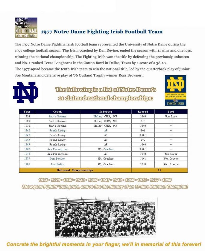 1977 Notre Dame Fighting Irish College NCAA National Championship 