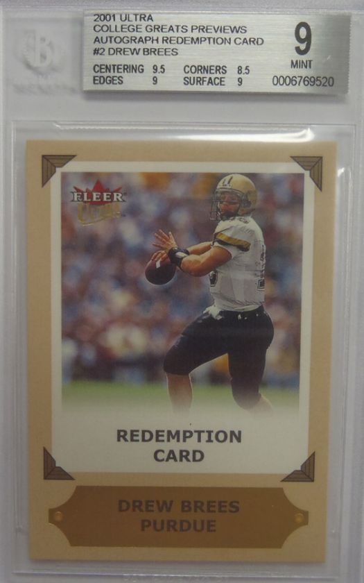   Drew Brees Ultra College Greats Previews Auto Redemption BGS 9  