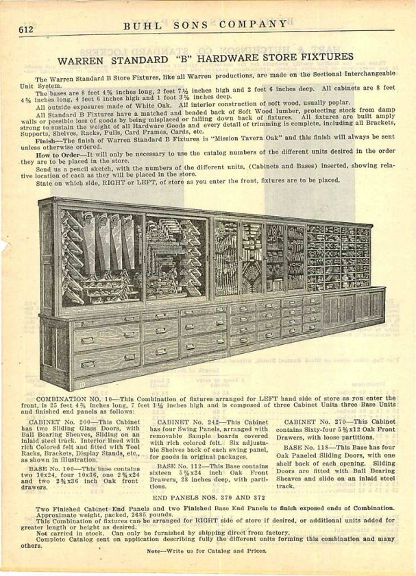 1918 Warren Hardware Store Wall Display Cases Planes Saws Cabinet ad 
