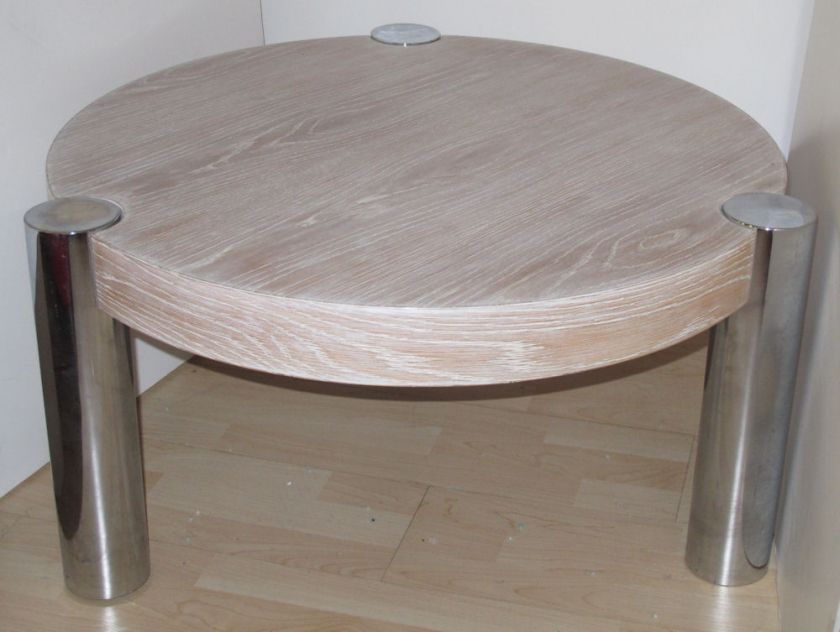 Karl Springer Manner Limed Oak & Chrome Coffee Table  