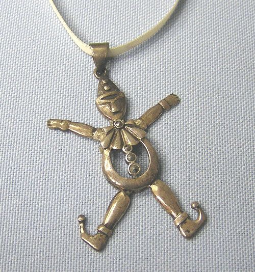 Sterling Silver Wiggly Clown Charm Pendant w/ marcasite buttons Jester 