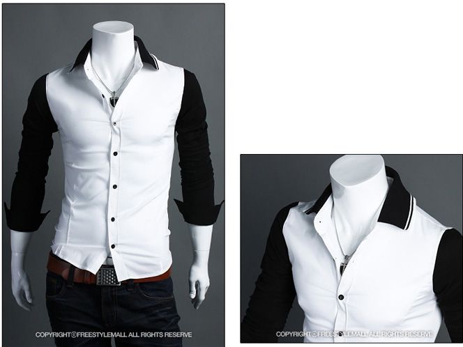 Stylish Mens Spell Casual Slim Long Sleeve Dress Shirts 2 Colors Size 
