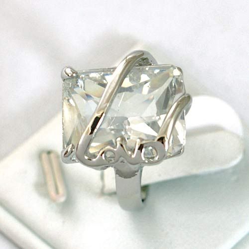    White Square Gemstone 10K GP Diamante Ring Craft  