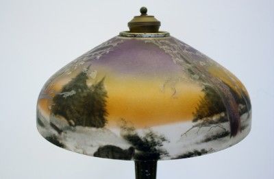   PITTSBURGH TABLE LAMP W/ REVERSE & OBVERSE PAINTED SHADE 