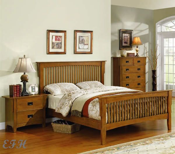 NEW GEORGIA MISSION STYLE MEDIUM OAK FINISH WOOD QUEEN SIZE BED  